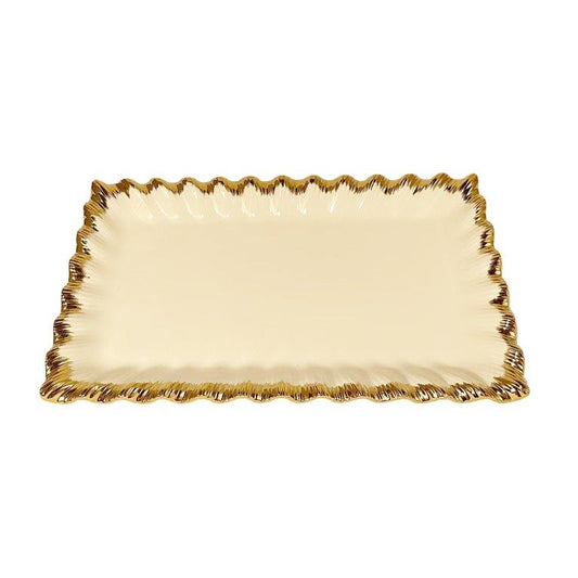 White Ceramic Gold Rim Tableware Rectangular Serving Dish Plate 26*15.5*2.5 cm
