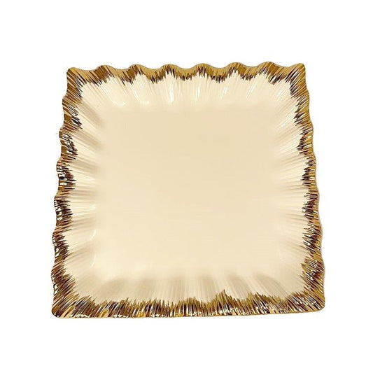 White Ceramic Gold Rim Tableware Square Serving Dish Plate 26*26*3 cm