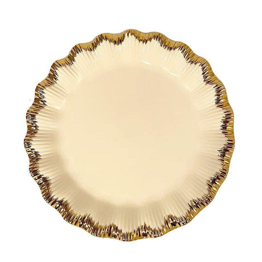 White Ceramic Gold Rim Tableware Round Serving Dish Plate 30.5*30.5*3.5 cm