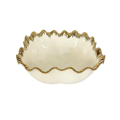 White Ceramic Gold Rim Tableware Oval Serving Dish Bowl 26*26*10.5 cm