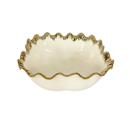 White Ceramic Gold Rim Tableware Oval Serving Dish Bowl 26*26*10.5 cm