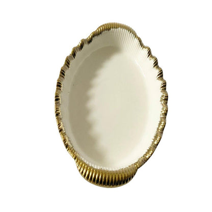 White Ceramic Gold Rim Tableware Oval Serving Dish Plate 27.5*17*4.8 cm