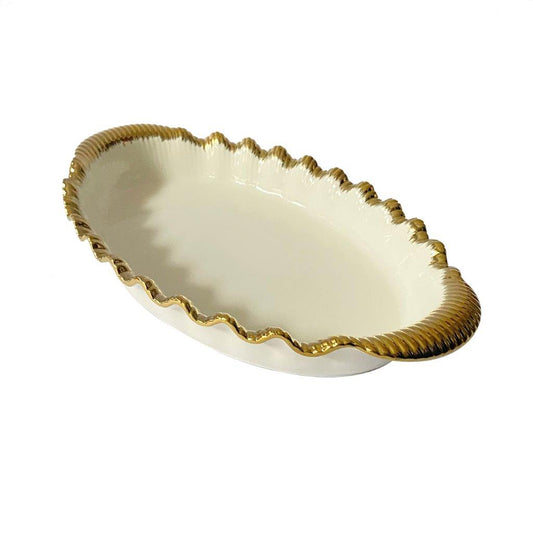 Gold Rim Ceramic Serving Bowl