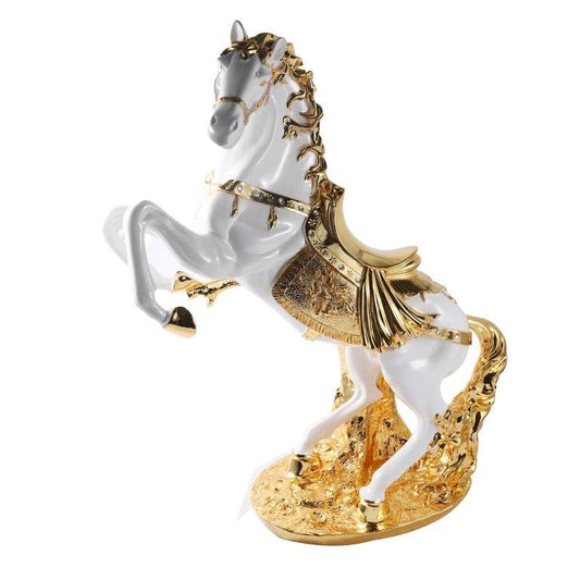 White & Gold Sculpture Statue Resin Figurine Horse H 70 CM