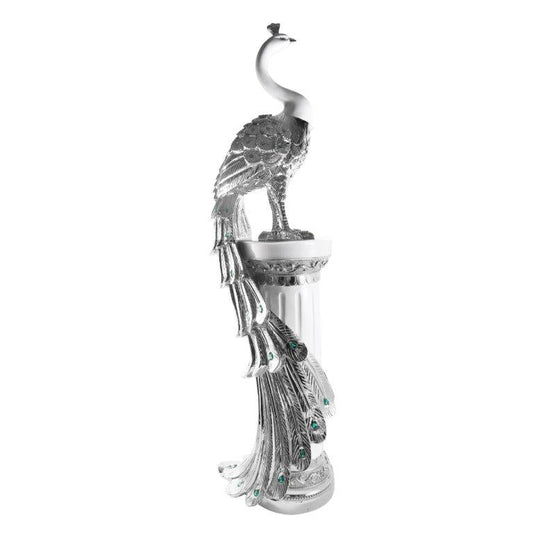 White & Silver Sculpture Statue Resin Figurine Peacock 40*30*120 cm