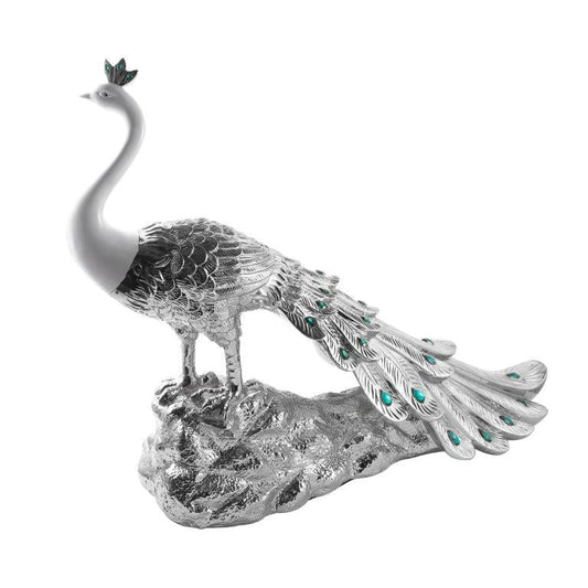 White & Silver Sculpture Statue Resin Figurine Peacock 80*24*59 cm