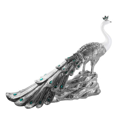 White & Silver Sculpture Statue Resin Figurine Peacock 80*24*59 cm
