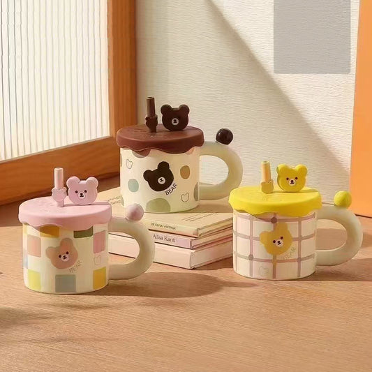 Modern Ceramic Mug with Straw and Lid