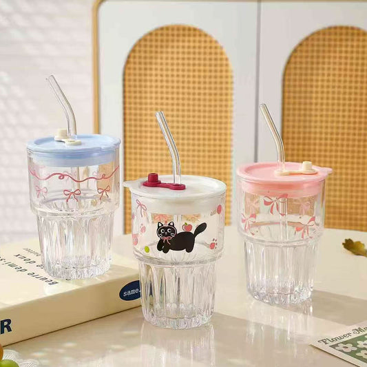 Glass mug with straw / 10*12 CM