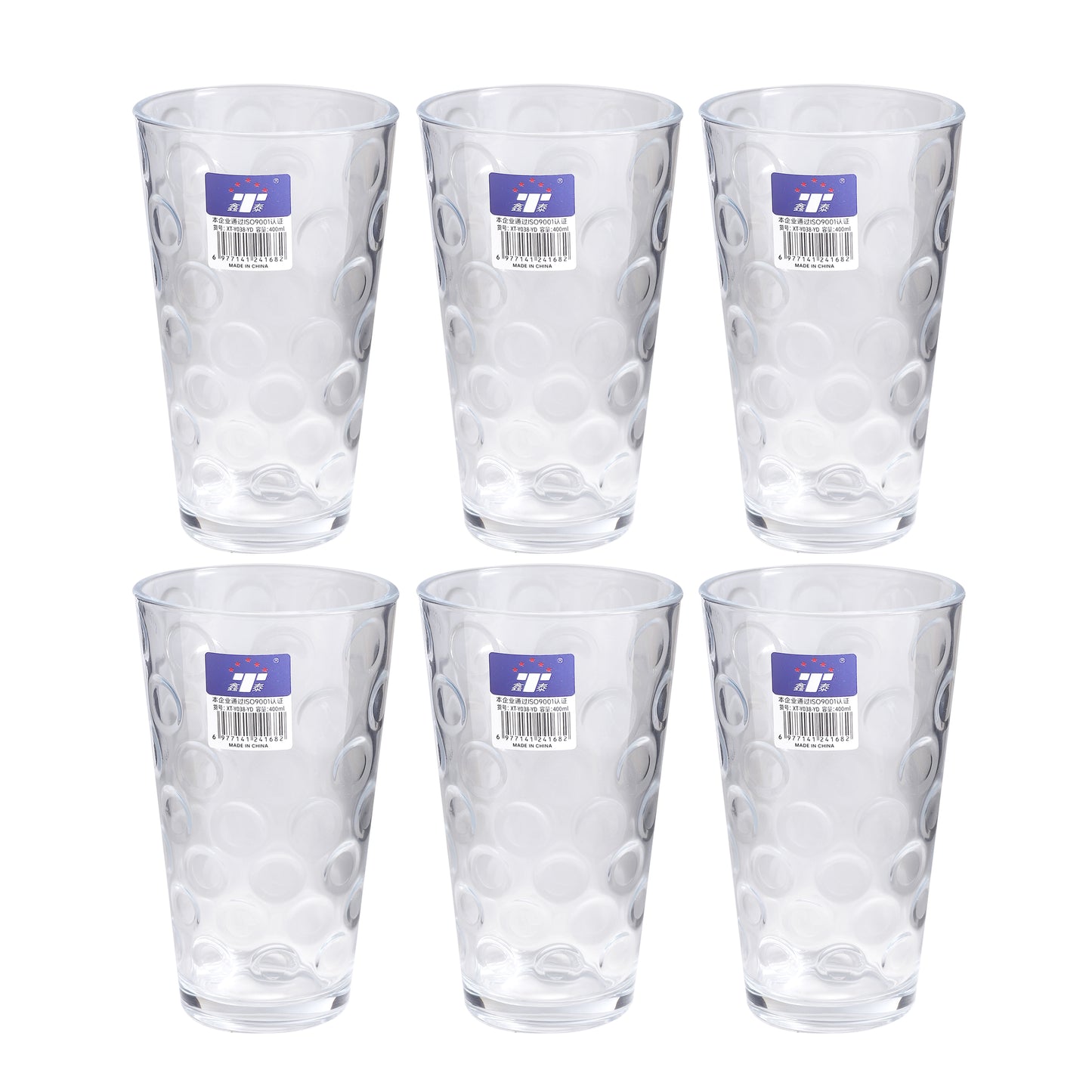 Set of 6 clear tall drinking glasses, 400 ml each