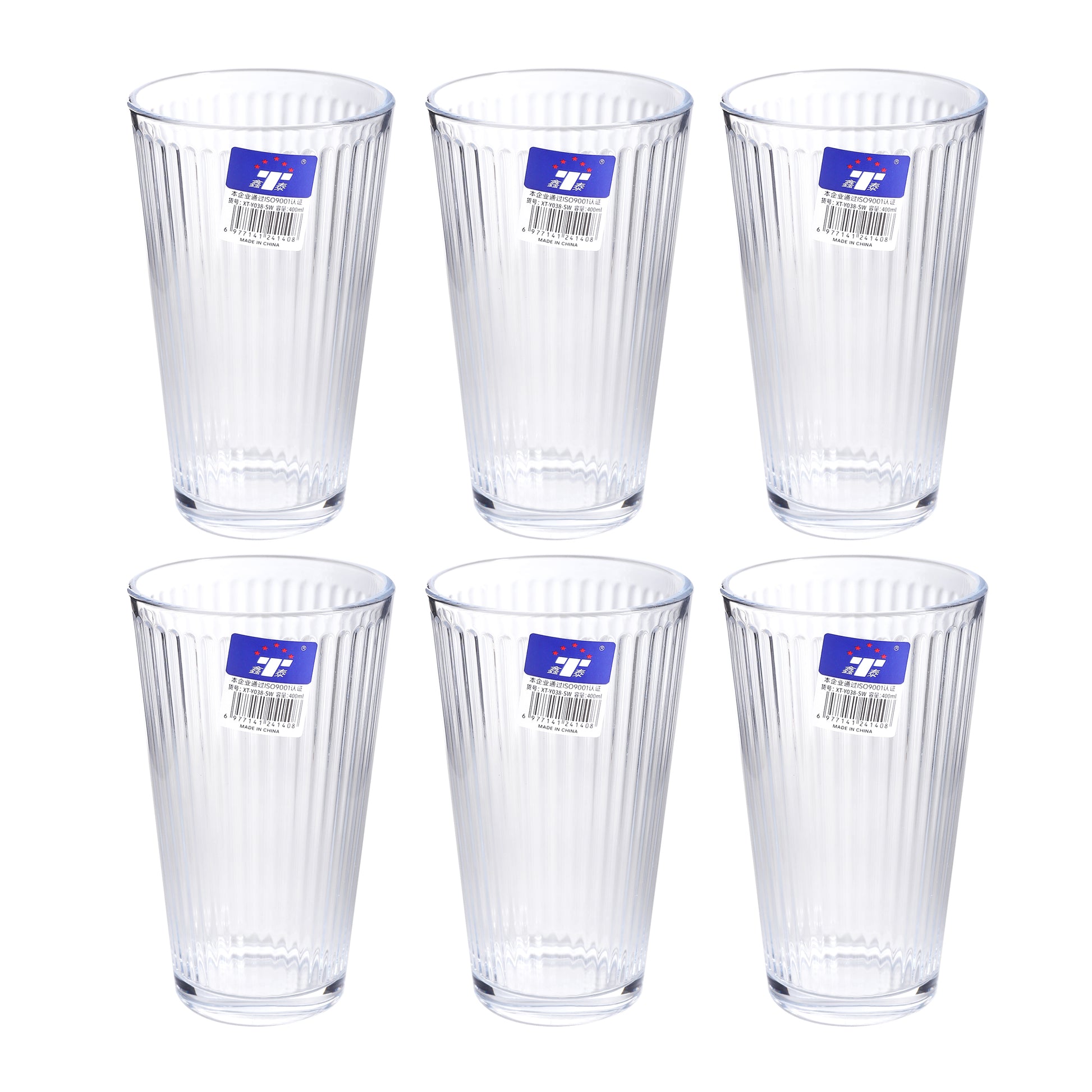 Set of 6 clear tall drinking glasses, 400 ml each