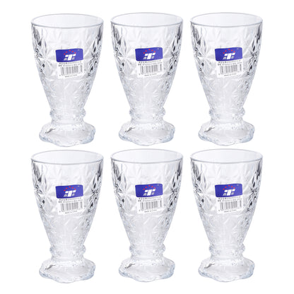 Set of 6 clear footed drinking glasses, 200 ml each