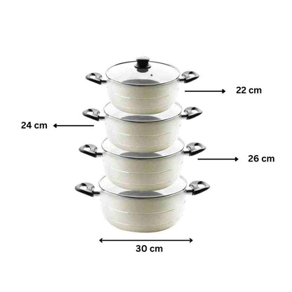 Casserole Beige Marble Coating Non Stick 4 Pcs Set 22cm 24cm 26cm 30cm 3.5mm (Must select an Option for Sizes or Set)