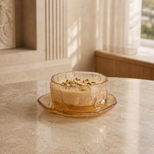 Honey Textured Glass Cup & Saucer- 6 pcs