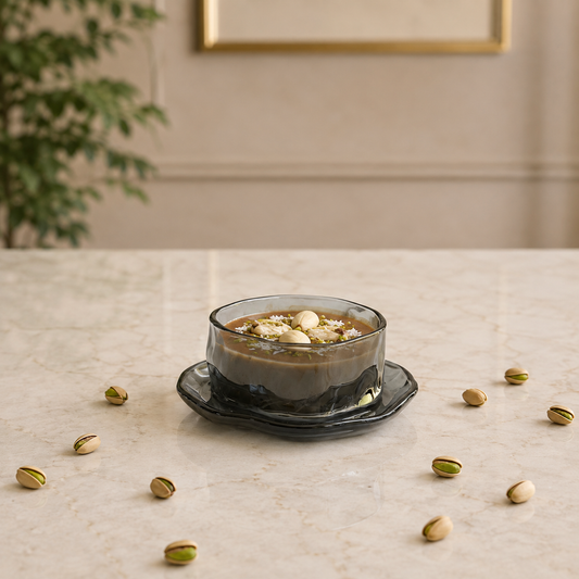 Smoky Grey Smooth Glass Cup & Saucer- 6 pcs