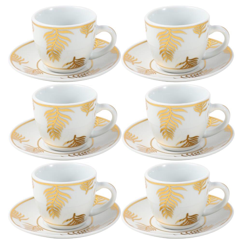 Ceramic Coffee Cup and Saucer Set of 6 Pcs Abstract Print Design 85CC/11 cm