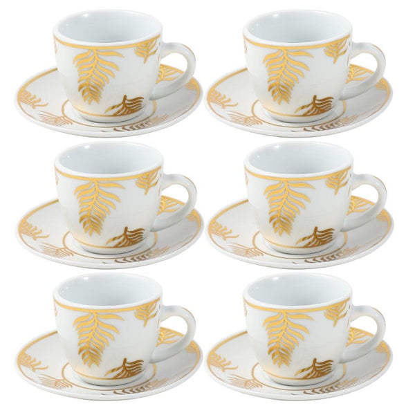 Ceramic Coffee Cup and Saucer Set of 6 Pcs Abstract Print Design 85CC/11 cm