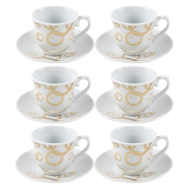 Ceramic Coffee Cup and Saucer Set of 6 Pcs Abstract Print Design 85CC/11 cm