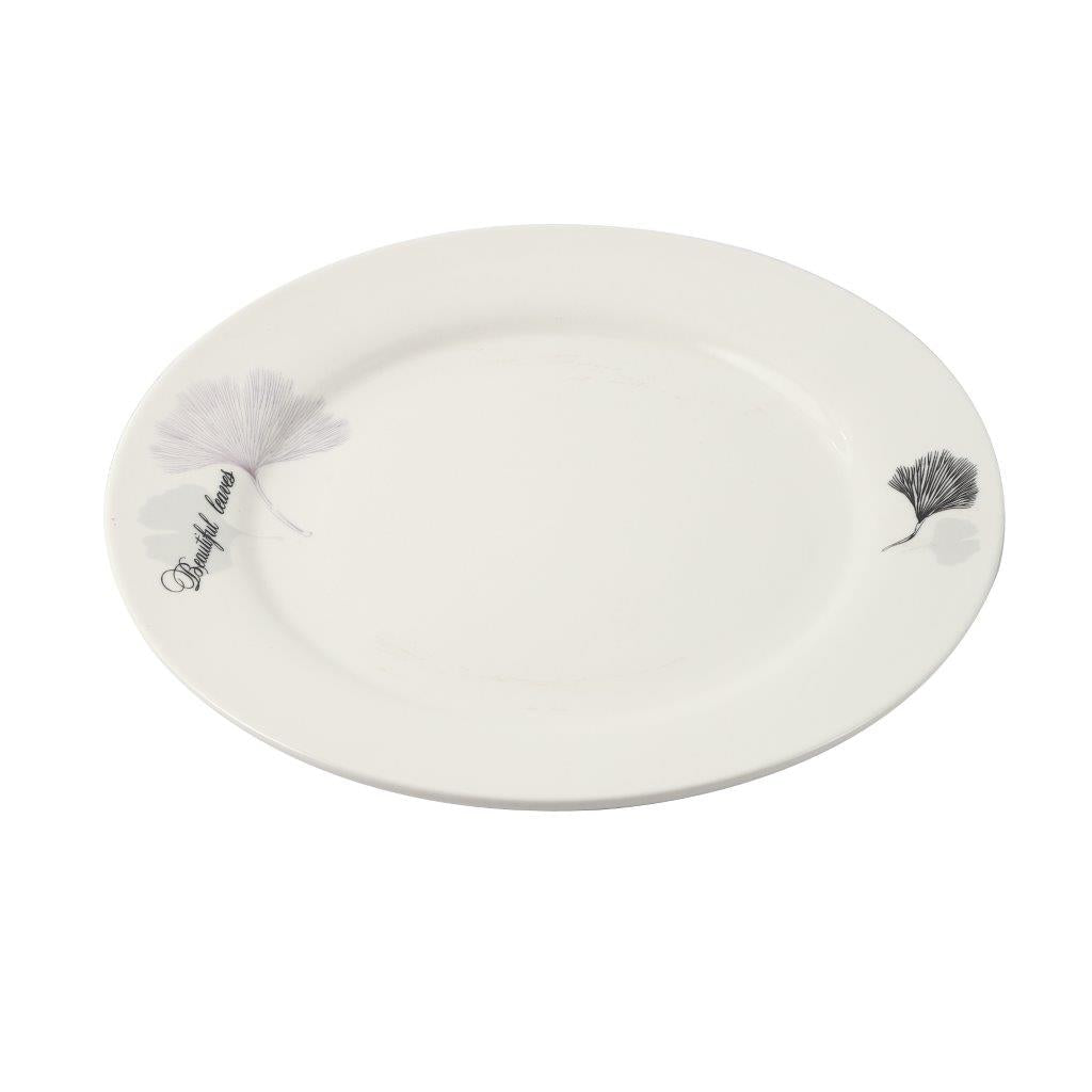 White Ceramic Floral Print Tableware Round Serving Dish Plate 9''