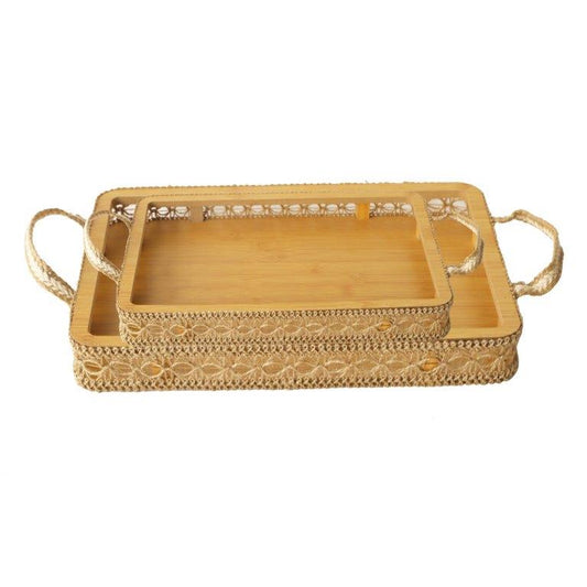 Abstract Deco Food Tray MDF Rectangle Serving Tray Set of 2 Pcs