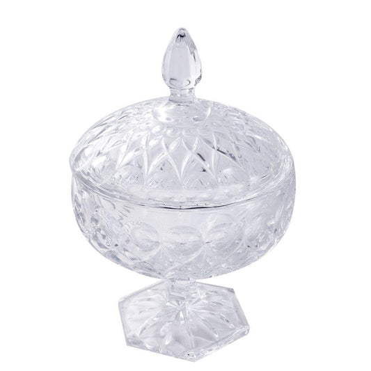 Crystal Glass Footed Fruit Bowl Candy Jar with Lid 16.2*9.7 cm