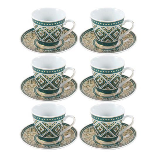 Ceramic Coffee Cup and Saucer Set of 6 Pcs Abstract Print Design 85CC/11 cm