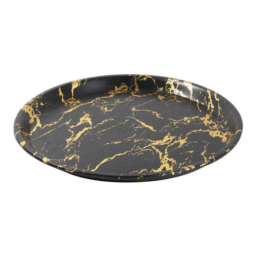 طقم صينية بلاستيكية دائرية من 3 قطع بتصميم تجريدي أسود 29.5 سم/35.5 سم/40.5 سم