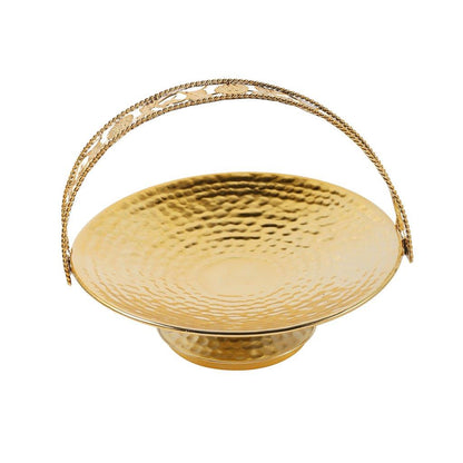 Silver Metal Craft Fruit Basket Style Round Deco Tray 25*25*19 cm