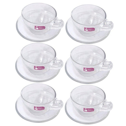 Premium Lead Free Glass Tea Cup with Saucer Set of 6 Pcs 9.5*7.5/13.5 cm