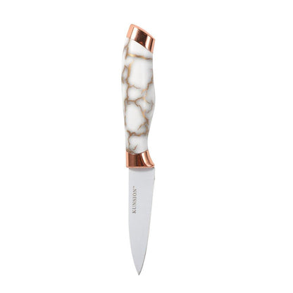 Premium Quality Stainless Steel Chef Kitchen Knife Set of 9 Pcs With Knife Stand White Marble Coating 33 cm
