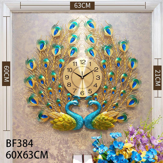 European Wall Style Metal Peacock Home Decorative Clock Wall Art 60*63 cm