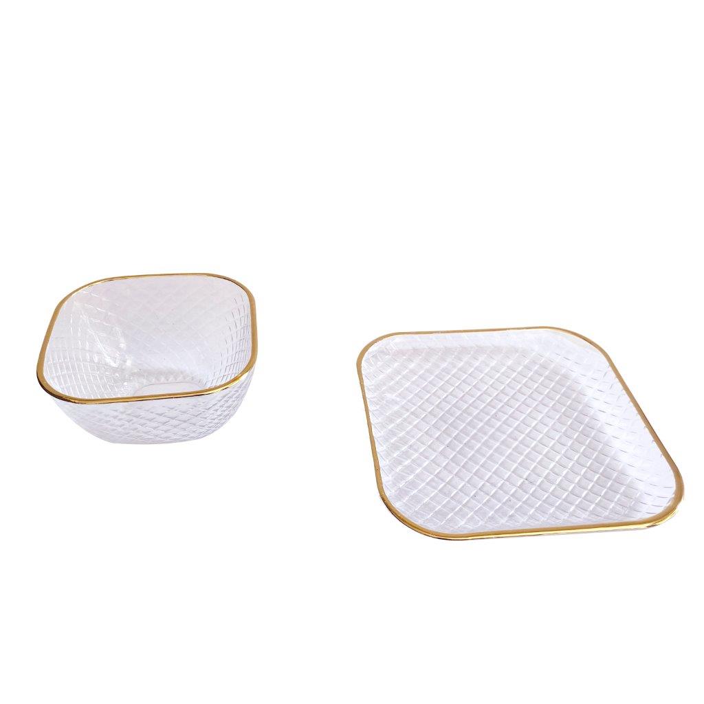 Crystal Glass Ice Cream and Dessert Bowl and Plate Set of 12 Pcs 10.5*5.2/15 cm