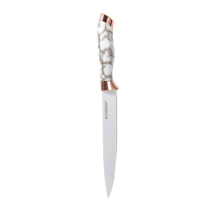 Premium Quality Stainless Steel Chef Kitchen Knife Set of 9 Pcs With Knife Stand White Marble Coating 33 cm