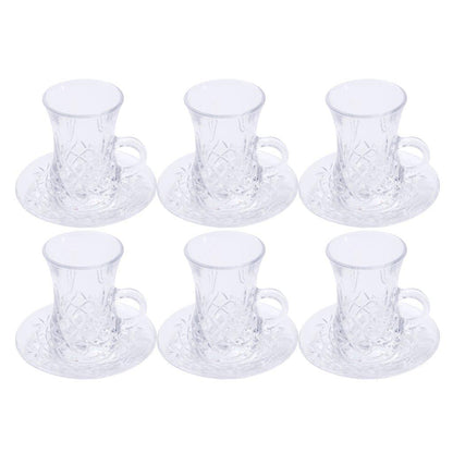 Premium Clear Glass Tea cup with Saucer Set of 6 Pcs 11/110 ml