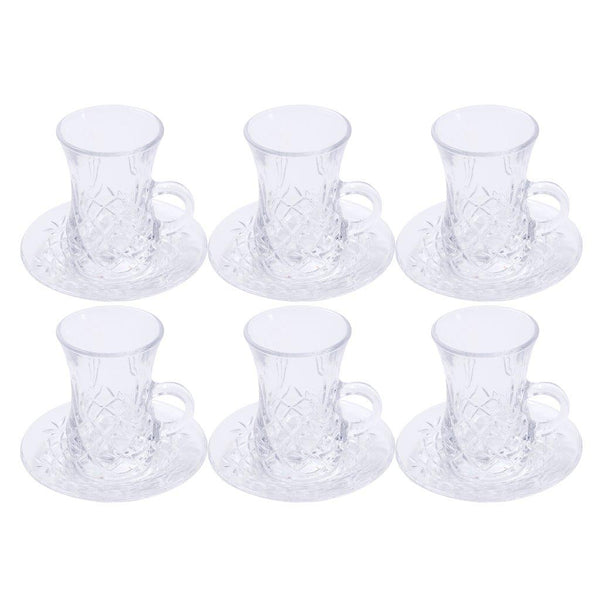 Premium Clear Glass Tea cup with Saucer Set of 6 Pcs 11/110 ml