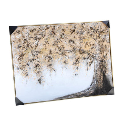 Home Decor Landscape Canvas Wall Art Abstract Gold Willow Tree Oil Painting PVC Frame 90*120*3.5 cm