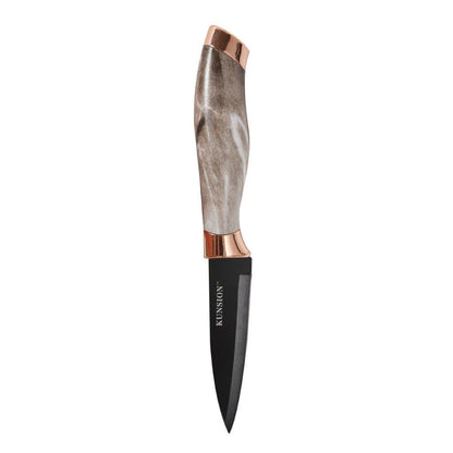 Premium Quality Stainless Steel Chef Kitchen Knife Set of 7 Pcs With Knife Stand Beige Marble Coating 33 cm