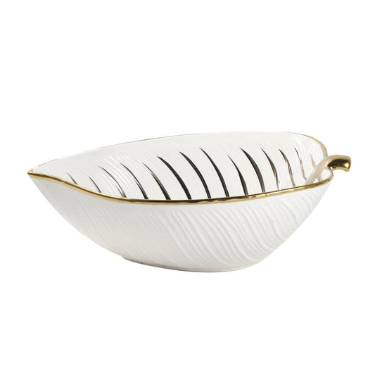 White Ceramic Gold Rim Oval Bowl Platter Fine Porcelain Dinnerware Tableware Serving Dish 15.5*17*8 cm