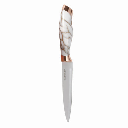 Premium Quality Stainless Steel Chef Kitchen Knife Set of 9 Pcs With Knife Stand White Marble Coating 33 cm