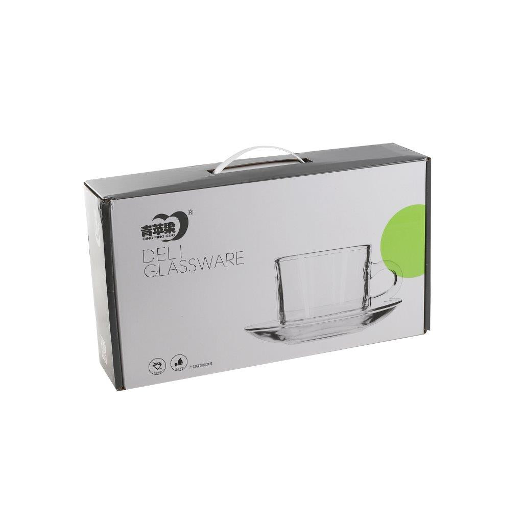 Glass Treo Mug Style Tea Cup with Saucer Set of 6 210 ml