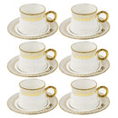 Royal Cream Abstract Print Ceramic Coffee Cup & Saucer Set of 6 Pcs