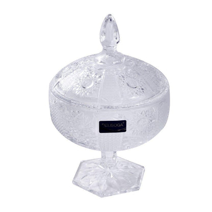 Crystal Glass Footed Fruit Bowl Candy Jar with Lid 16.2*9.7 cm