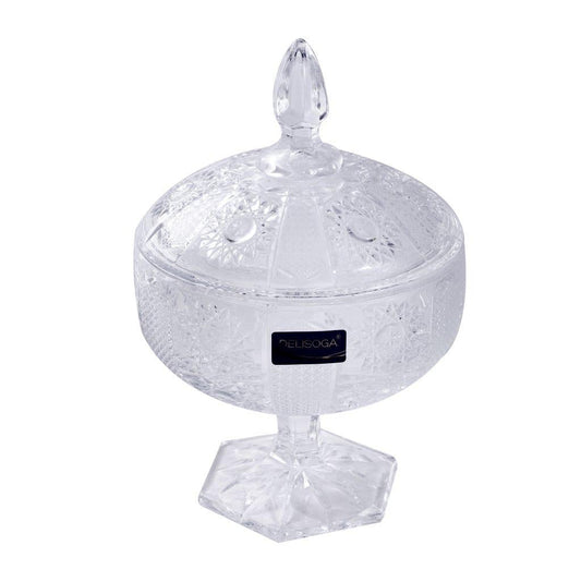 Crystal Glass Footed Fruit Bowl Candy Jar with Lid 16.2*9.7 cm