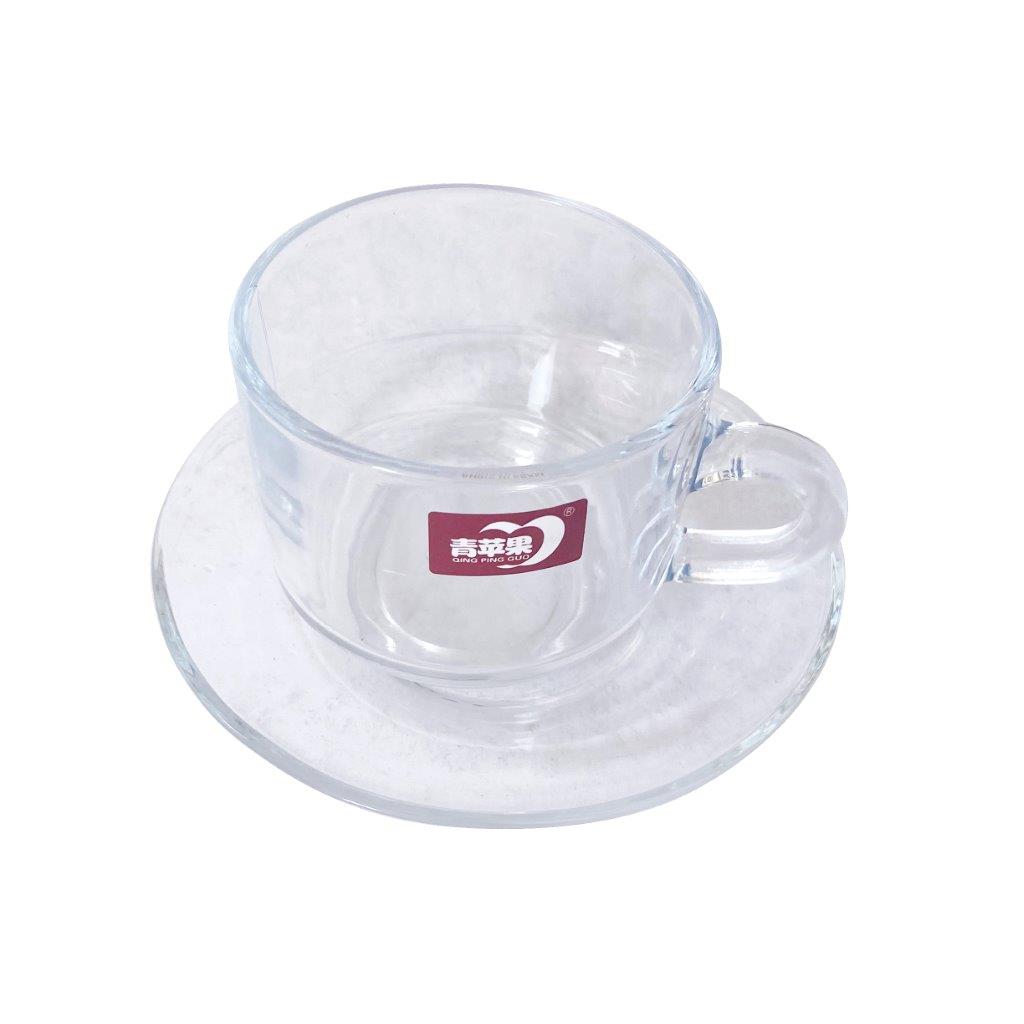 Premium Lead Free Glass Tea Cup with Saucer Set of 6 Pcs 8*6/13 cm