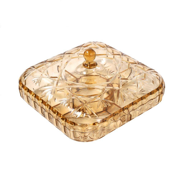 Acrylic Champagne Serving and Divided Platter with Lid Fruits and Nuts Plate 28*15.5 cm