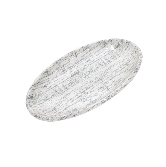 طقم تقديم من الميلامين طبق عشاء بيضاوي سادة أبيض مقاس 14 بوصة