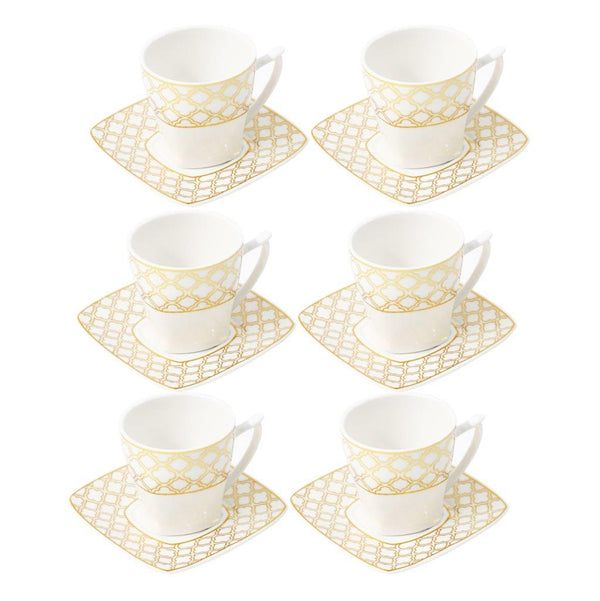 Royal Cream Abstract Print Ceramic Coffee Cup & Saucer Set of 6 Pcs