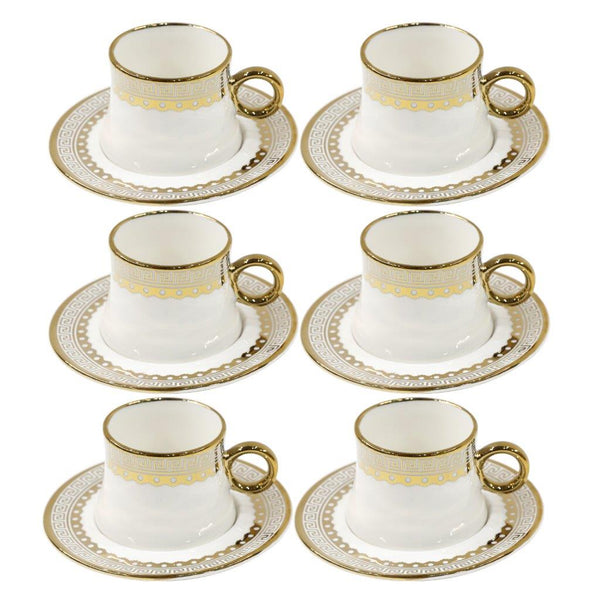 Royal Cream Abstract Print Ceramic Coffee Cup & Saucer Set of 6 Pcs