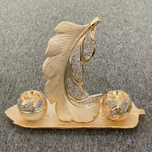 Ceramic Hand Crafted Gold Leaf Shaped Candleholder Plate 43*19*10.5/16.5*7*30.5/8.5*8.5*8 cm