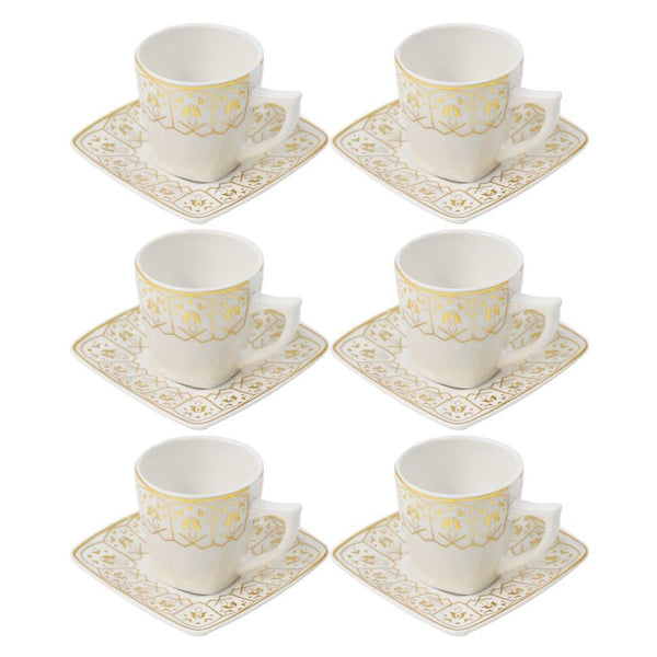 Royal Cream Abstract Print Ceramic Coffee Cup & Saucer Set of 6 Pcs